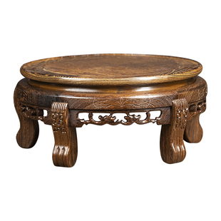 鸡翅木高底座实木圆形工艺品摆件玉石头花瓶鱼缸盆景茶壶酒坛托架