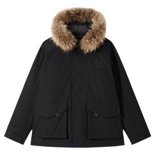 BOYLONDON冬季黑色三合一防风羽绒服毛领保暖90鹅绒外套N70002