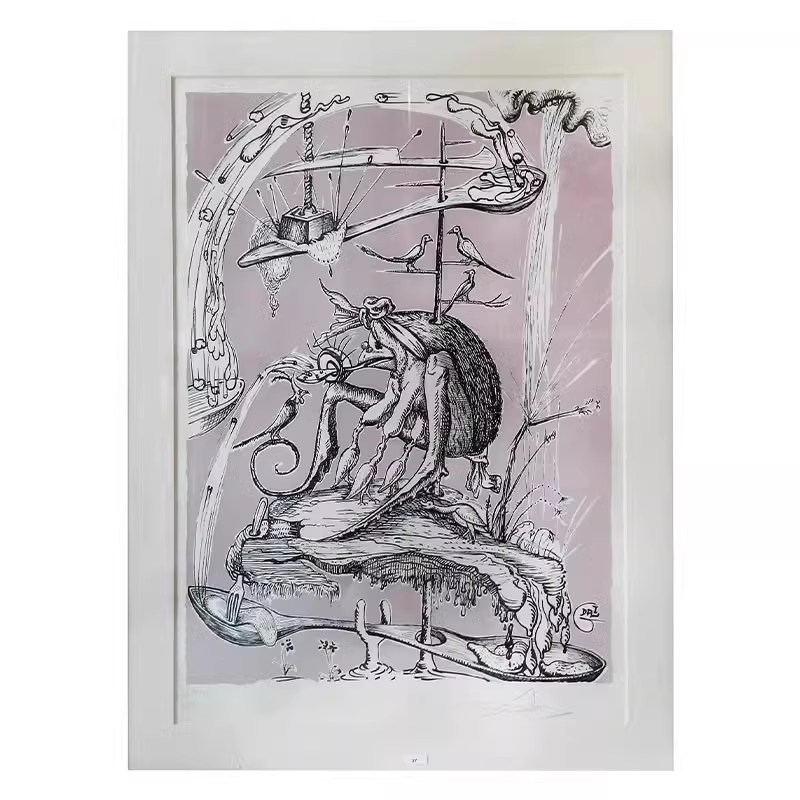 萨尔瓦多.达利 亲笔签名 彩色石版画 【庞大古埃离奇之梦】收藏
