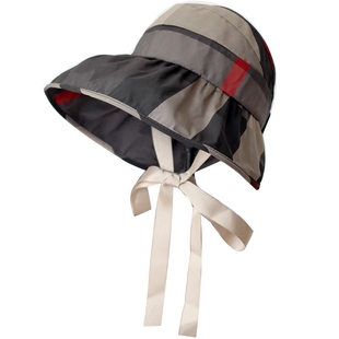 儿童防晒空顶帽子韩国进口时尚格纹复古防紫外线大檐遮阳帽太阳帽