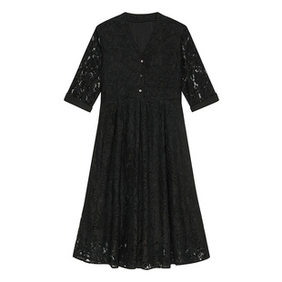 BCBG春夏万千裙装时尚气质百搭设计感蕾丝V领连衣裙A字裙女