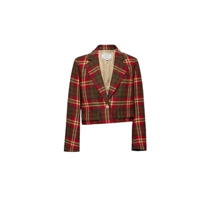 D-HARRY/迪哈利新款红米咖色格子短款毛呢外套DH234A96793D