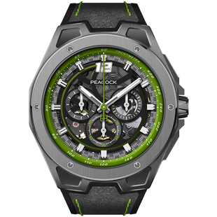 Peacock孔雀探索系列极速三眼计时码表手动机械手表男表运动腕表