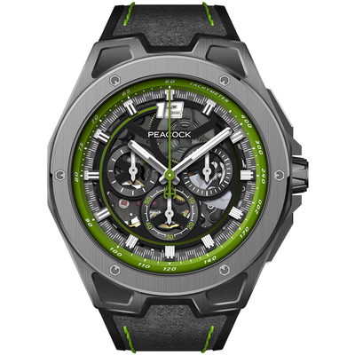 孔雀手表三眼计时码表机械男表