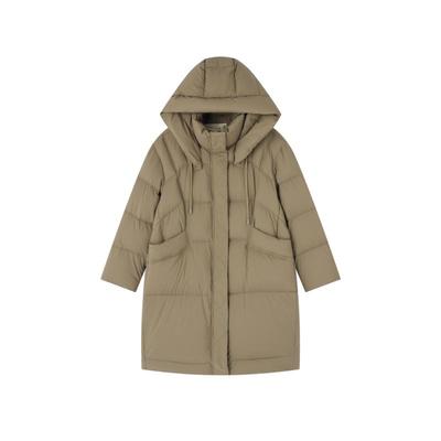 飞鸟和新酒时尚女装防风保暖中长款带帽休闲白鸭绒休闲羽绒服