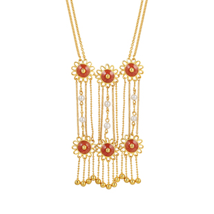 伊泰莲娜新款中国风项链女新年金色红色喜庆吊坠流苏品韵配饰