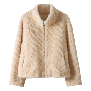 HAMYIHO 短款外套女2025新款冬高级感仿水貂毛环保皮草毛绒绒上衣