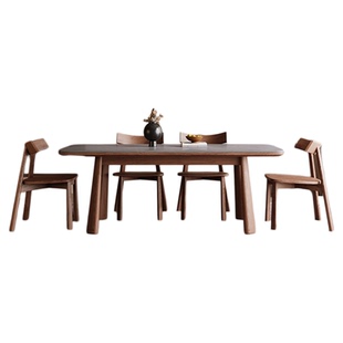 岩板餐桌家用长方形轻奢高级感实木全托底板饭桌25款胡桃木色餐桌