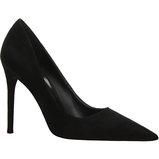 2025春季新款黑色绒面尖头高跟鞋女细跟法式高级感职业面试单鞋子