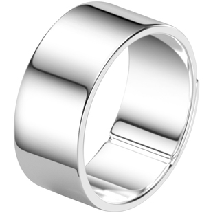 999足银宽版简约霸气戒指男士活口素白银赛博朋克嘻哈风创意指环