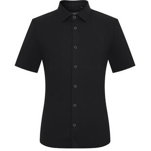 【棉弹针织】报喜鸟2024夏季新款商务休闲黑色短袖衬衫男款衬衣