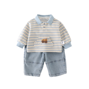 男童套装春装2026新款男宝宝时尚春秋卫衣牛仔裤小童超洋气两件套