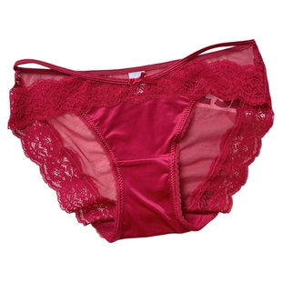 新款纯欲少女缎面蕾丝拼接网纱女士内裤性感透气舒适纯棉裆三角裤