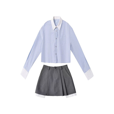 小个子衬衫半身裙子两件套女