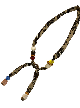 复古豹纹串珠丝巾项链女小众设计感系脖毛衣链百搭挂脖配饰装饰品