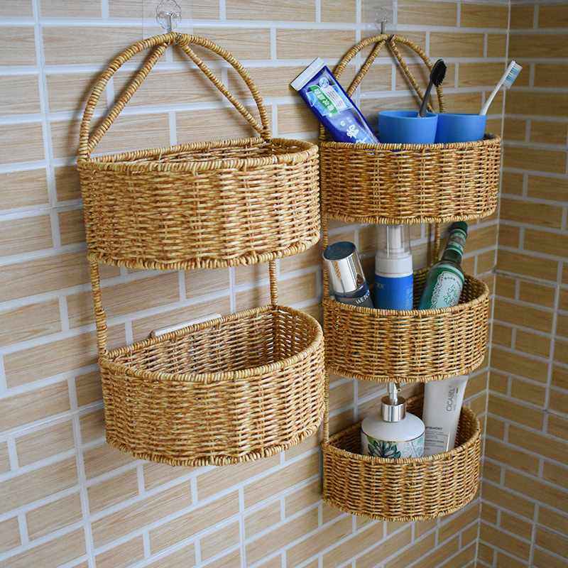 仿藤编织篮三层两层客厅框壁挂篮厨具姜蒜收纳厨房整理挂篮筐家用