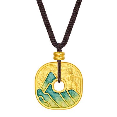 周大生福韵国宝系列|千里江山黄金项链女男情侣足金方牌吊坠送礼