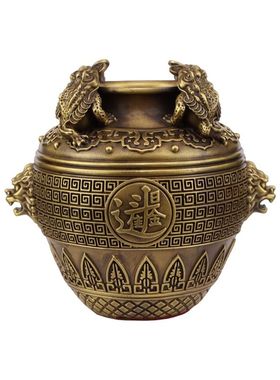 铜聚宝盆摆件金蟾存钱罐坛子米缸