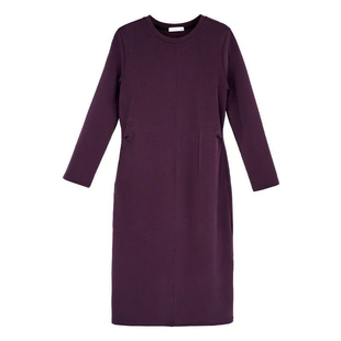 紫色长袖连衣裙春秋新款大码洋气女装胖mm宽松显瘦直筒中长款裙子