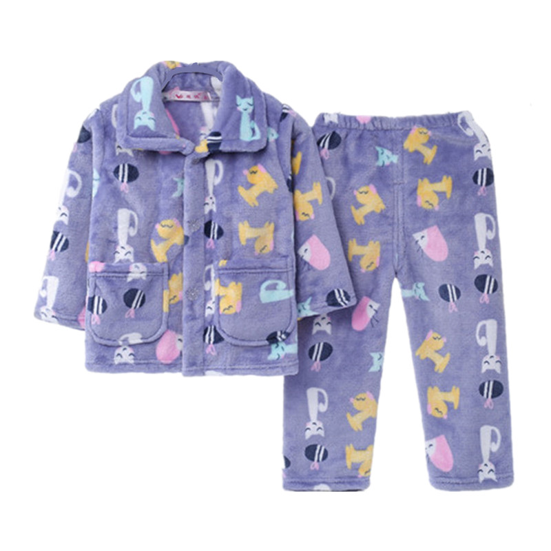 法兰绒儿童秋冬季家居服套装