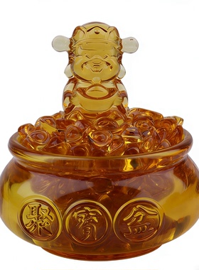 黄水晶聚宝盆招财摆件