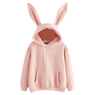 Solid loose hooded rabbit sweater纯色宽松休闲连帽兔子卫衣女