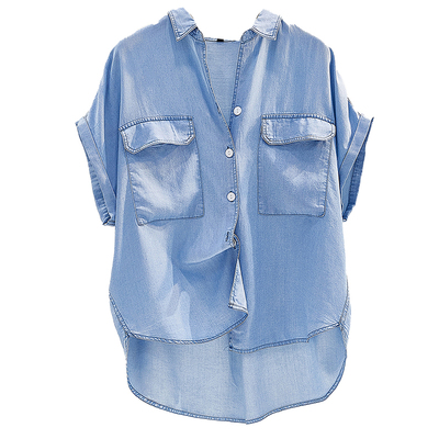 宽松韩版单排扣小飞袖天丝牛仔棉