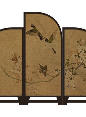 新中式花鸟装饰画折叠小屏风摆件