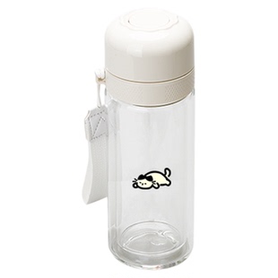 mimiyes周边 | 奶油猫猫双层隔热玻璃水瓶一键按压开盖带茶漏杯子