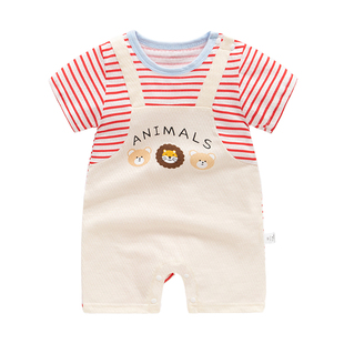 婴儿短袖连体哈衣女宝夏季爬服新生0岁薄款1夏装3纯棉睡衣2男童新