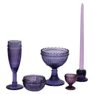 【紫色系列】浪漫的复古美式原色料外贸中古玻璃餐具水杯甜品杯盘