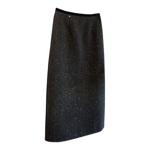 暗闪细碎亮片半身裙女羊毛呢星空感后开叉显瘦直筒裙秋冬新款裙子