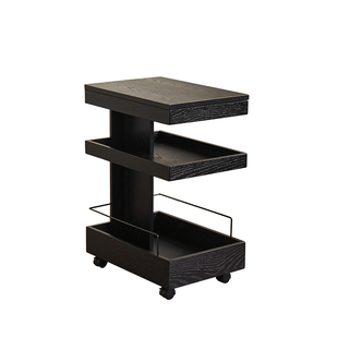 爱必居实木边几沙发侧边柜可移动茶几小推车置物架黑色角几床头柜