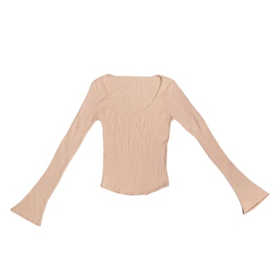 粉色V领露肩修身显瘦针织衫