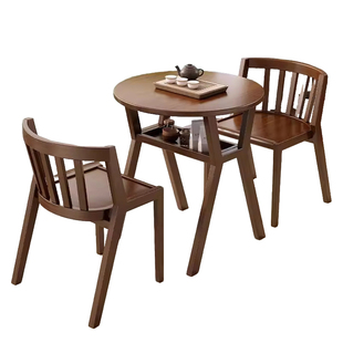 阳台茶桌椅组合休闲区布置户外庭院一桌二椅实木套装圆形茶桌茶几