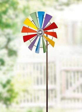 花园风车地插摆件装饰品 田园可爱彩色旋转大风车庭院园艺装饰品