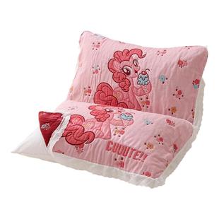 纯棉纱布花边枕巾成人一对装家用全棉加厚泡芙枕头巾小马宝莉盖巾