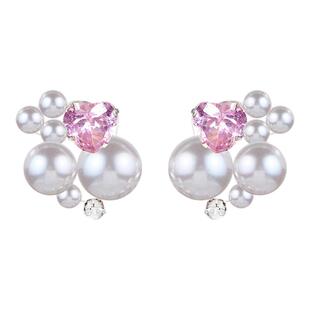 现货·PP饰品《绫》珍珠粉色爱心耳环女小众轻奢耳钉复古耳饰耳夹