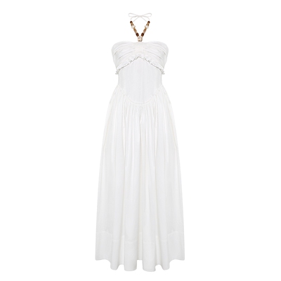 Maison Wester【邢飞同款】2025夏波嬉风度假风串珠挂脖抹胸长裙