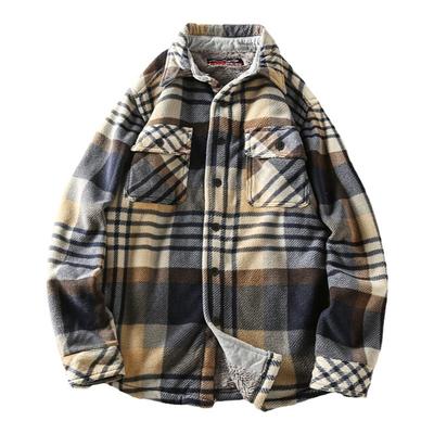 翻领长袖美式休闲加绒加厚衬衫