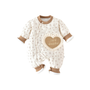 婴儿连体衣夹棉保暖冬装外出服女宝宝棉服可爱哈衣蝴蝶衣爬服200g