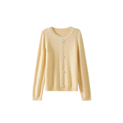 OSA浪漫蕾丝边圆领毛针织衫