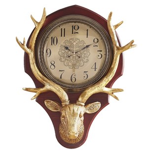 欧式客厅钟表大气鹿头挂钟个性创意时尚美式家用静音简约挂表时钟