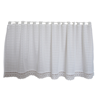 外贸白色格子布艺门帘半帘厨帘柜帘咖啡帘成品纱帘短帘水溶蕾丝边