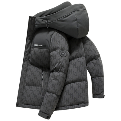 老人头羽绒服短款2024冬季新款中青年印花连帽外套时尚休闲男士潮