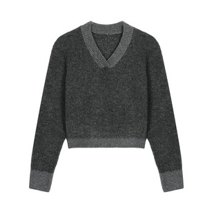 pusumede 气质欧尼 高级感V领套头毛衣女宽松保暖长袖针织衫上衣