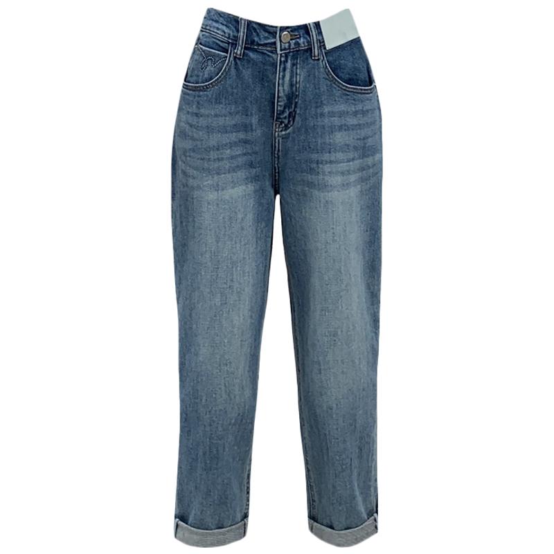 2025秋新款jeans阿凡牛A3967后松紧腰宽松九分女牛仔老爹哈伦跨裤