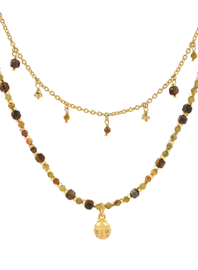 LAZY CIRCLES绿野仙踪瓢虫双层项链女彩色串珠流苏吊坠链条锁骨链