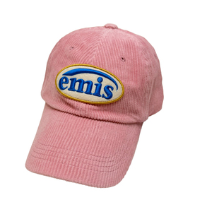 韩国emis灯芯绒帽子男女同款秋冬保暖潮牌软顶弯檐字母大标棒球帽