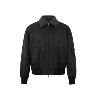 CH羊羔毛巴恩风翻领夹克男秋季新美式宽松短款男士黑色休闲外套